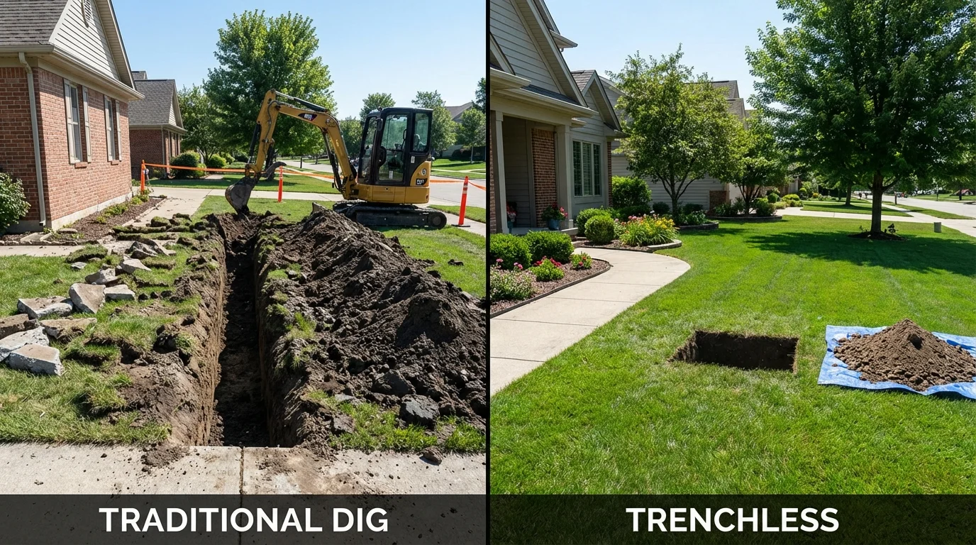 Trenchless sewer repair with minimal yard damage versus traditional excavation in Ladera Ranch, CA